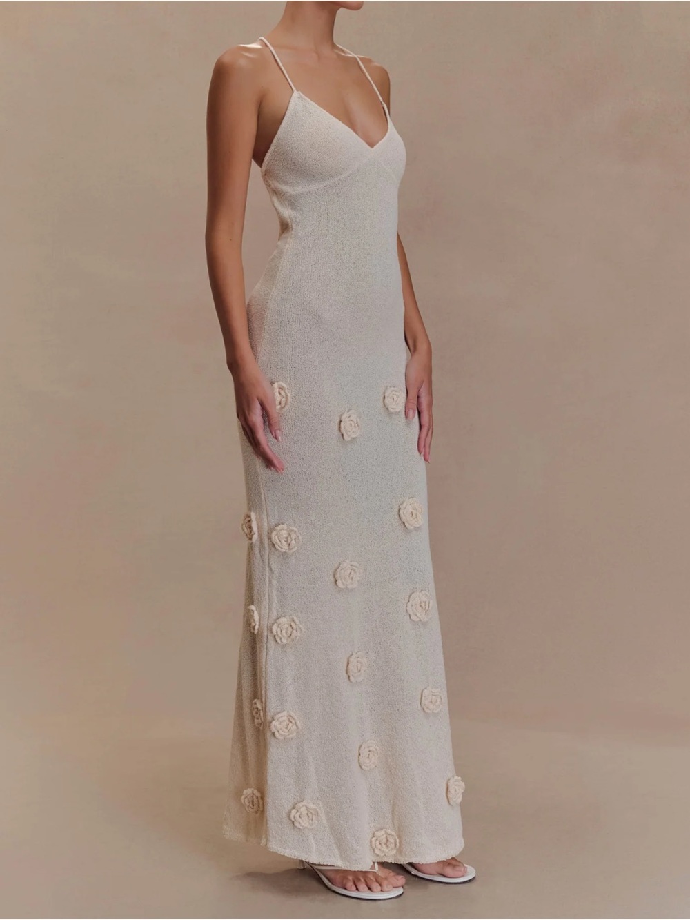 Meshki Suki Knit Maxi Dress With Flowers - Nude - Picture 3 of 9